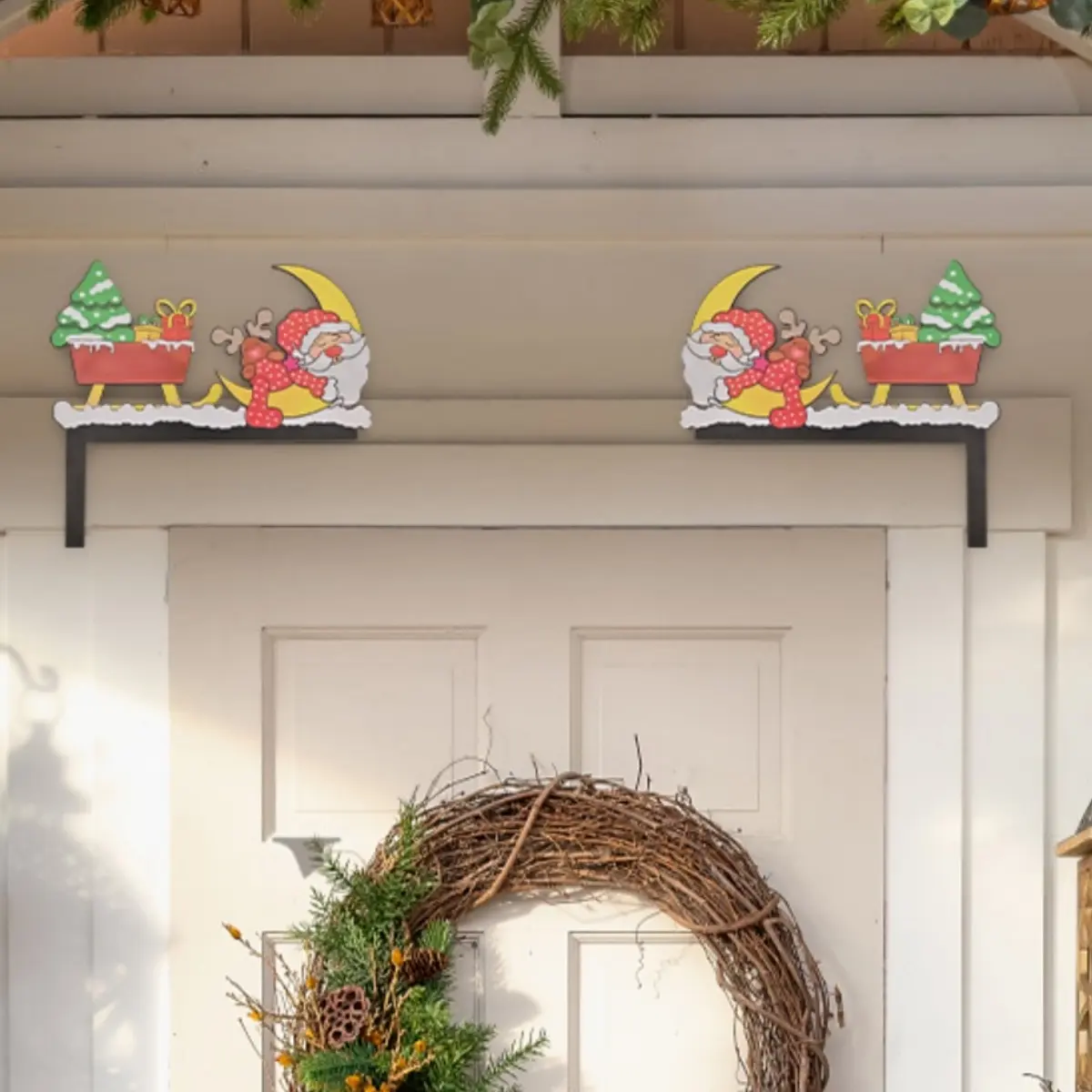 Moon Santa Claus Door Corner Decor, Christmas Wooden Sign for Front Door, Bedroom, Kitchen, Fireplace, Cabinet, Home & Party Decoration