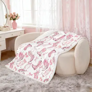 Cowgirl Throw Blanket,Western Cowboy Boots Pink Bowknots Fleece Blanket for Bedroom Dreamy Fairy Tale Princess Starry Pink White Soft Blanket for All Seasons,Baby