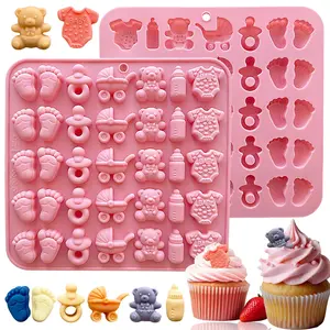 Baby Shower Chocolate Mold,Baby Onesie Pacifier Silicone Mold 2 Pack Baby Feet Molds Baby Bottle Cradles Molds,Bite Size Chocolate Candy Molds for Cake Cupcake Decoration