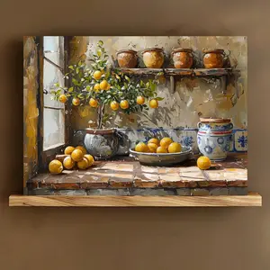 1pc Wooden Framed Canvas Painting Lemon Tree at the Window, Wall Art, Modern Home Decor, Kitchen, Rustic, Fruit, Painting, for Bedroom, Living Room, Classroom, Office, Gallery Decoration, 11.8x15.7 Inch