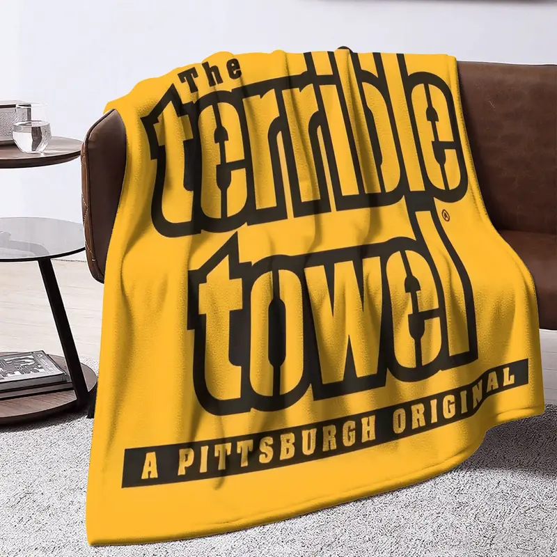 Myron Cope Official Terrible Towel Ultra Soft Flannel Blanket All Season Comfortable for Living Room Office Sofa Travel Multi Purpose Gift Home Decor Accessory