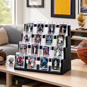 Emfogo 4-Tier Wooden Trading Card Display Stand for Graded Sports Cards, PSA BGS SGC CGC Card Holder Organizer, Black