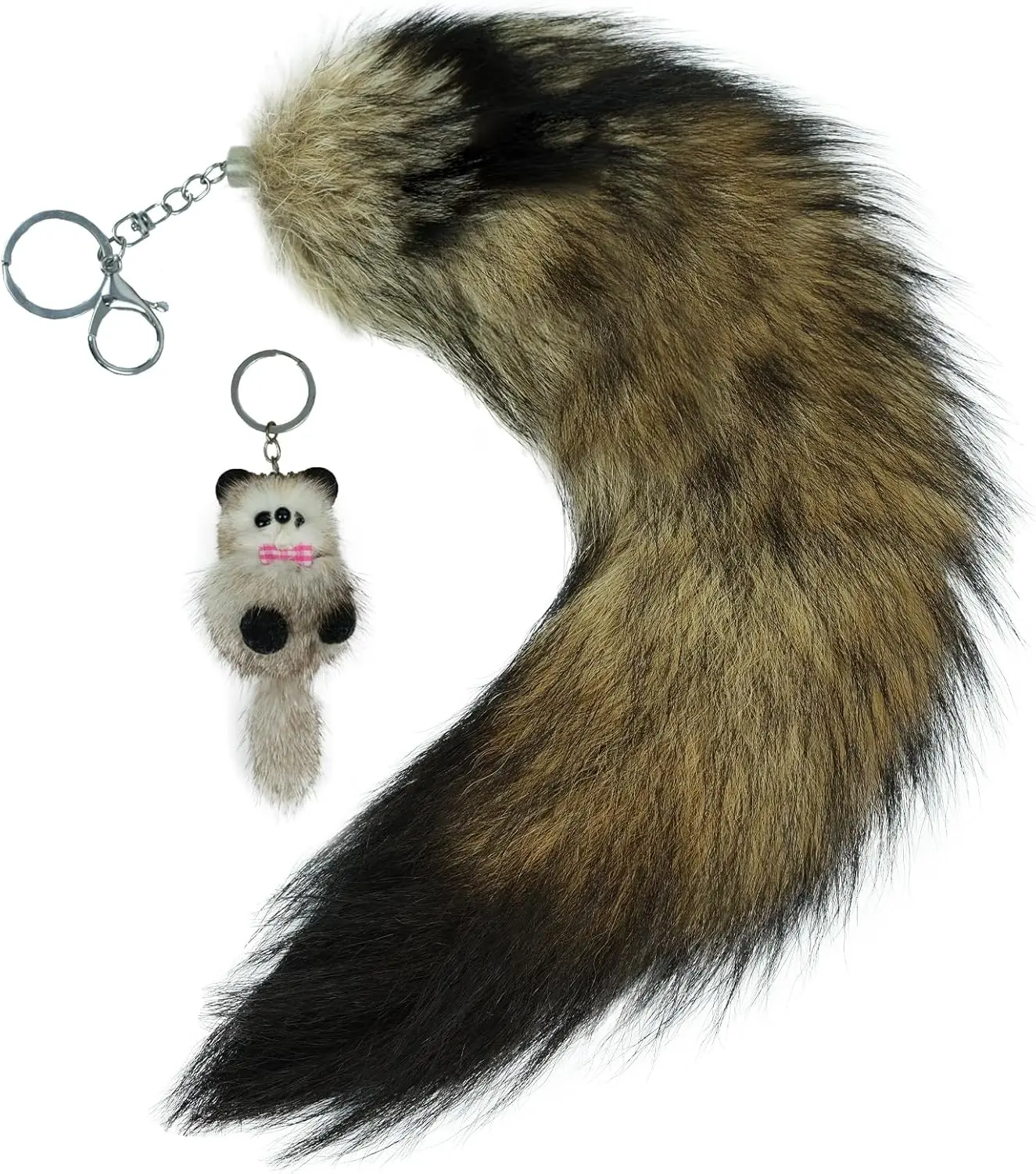Fur Fox Tail Keychain - Animal Motif Accessory Hook Keychains with Detachable Casual Clip, Tail Shape Role Play Accessory, 2 Sizes Christmas Handbag Gift, Detachable Hook, Party Cosplay, Kawaii Accessories, Cute Collectibles