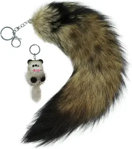 Fox Tail Fur Keychain Cosplay Toy Party Costume Furry Wolf Tails Christmas Gift Handbag Accessory Key Chain Ring Hook