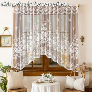 1PC Elegant Floral Curtain, Lace Material, Classic and Cozy, Suitable for Café, Kitchen, Living Room, Door Decor, Warm Home Decor