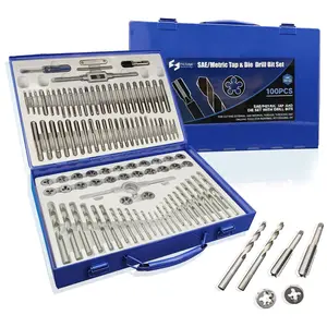 100 count Combination Drill and Tap Set, Tap and  Set in SAE and Metric Sizes Drill Bits for  External and Internal Threading and Drilling Tools for Repairing Rethreading DIY with Accessories