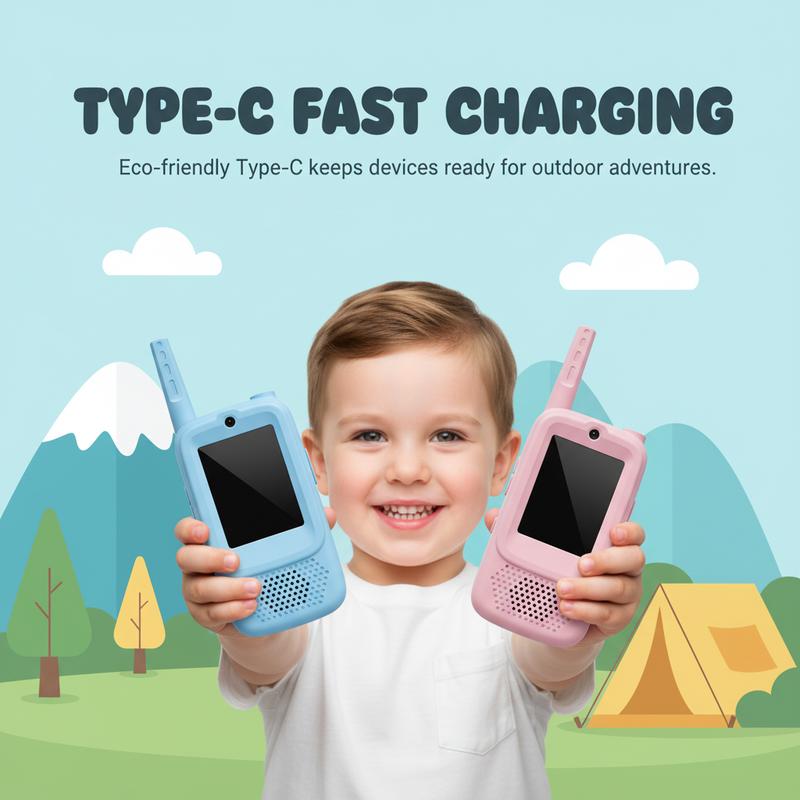 Careenoah Kids' Video Walkie Talkies in Pink & Blue with Cartoon Character Designs for Real-Time Communication Safe Long-Lasting Power
