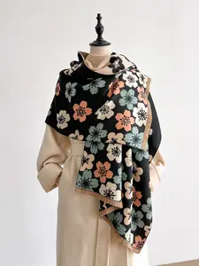 Women's Floral Pattern Print Scarf, Fashionable Warm Soft Polyester Shawl for Fall & Winter, Casual Modern Stylish Accessory