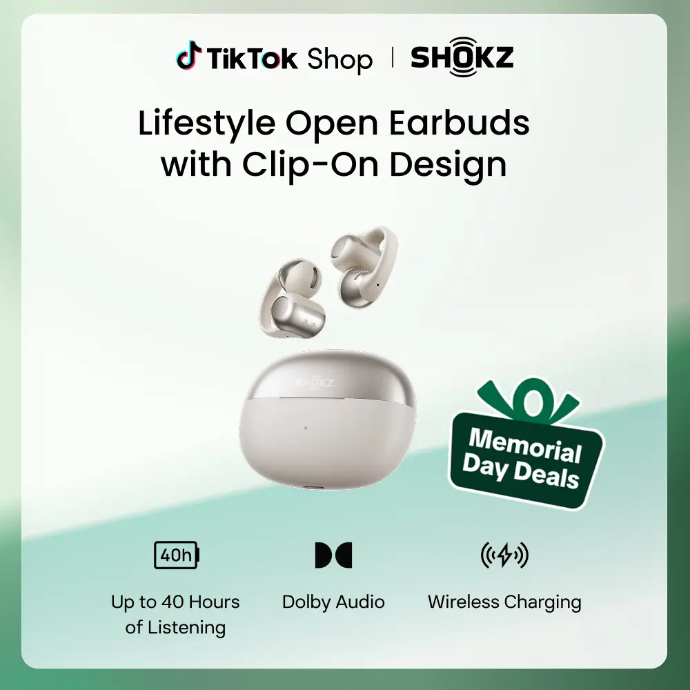 SHOKZ OpenDots ONE - Open-Ear Headphones - Wireless Bluetooth Earbuds with Microphone - Premium Dolby Audio - Water Resistant - Fast Charging - Up to 40 hrs Playtime