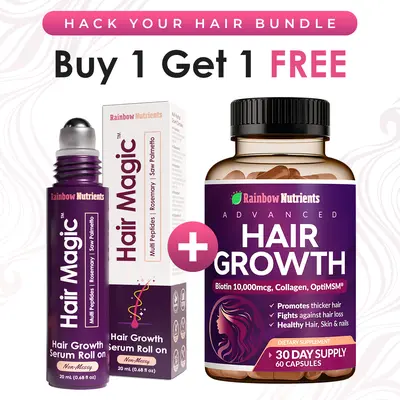 Hair Growth Bundle | Hair Growth Supplement + Hair Magic Serum | Supports Thicker Fuller Looking Hair | Rainbow Nutrients