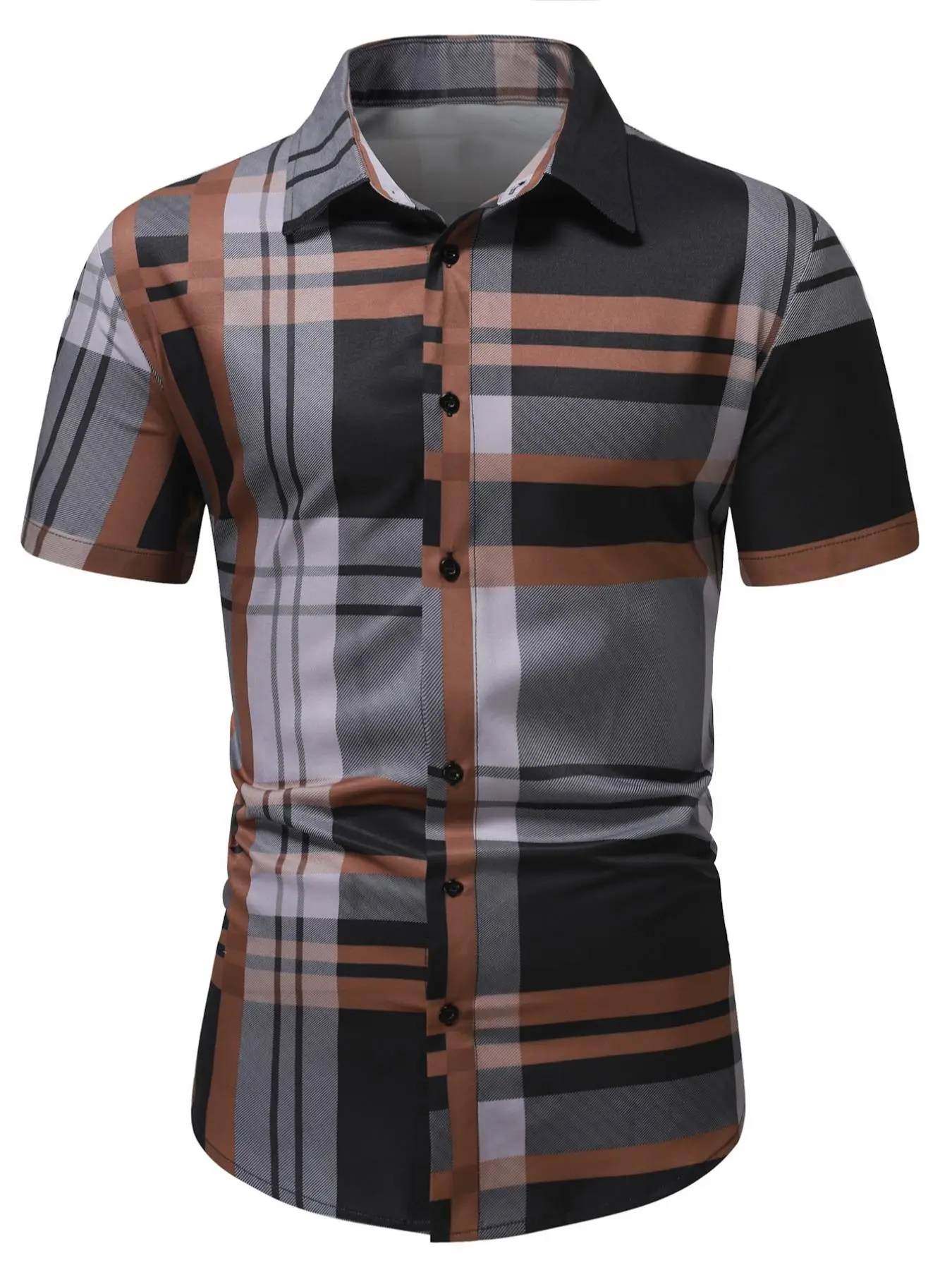 Men's Regular Fit Plaid Print Button Front Shirt, Casual Short Sleeve Collared Top for Spring & Summer, Fashion Men's Clothes for Daily Wear, Teacher