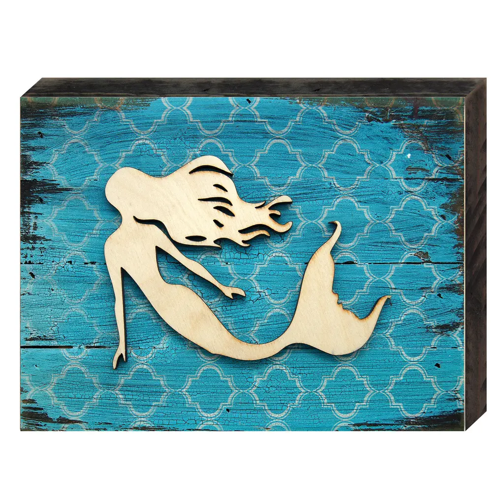 Designocracy 98514-08 Artistic Nautical Mermaid Vintage Cove Wood Board Wall Decoration, Ideal Home Decor Gift for Home Supplies