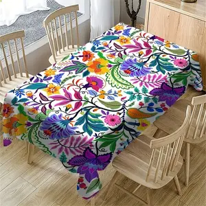 1 piece, vibrant tropical floral and leaf pattern tablecloth, rectangular tablecloth, suitable for home decoration, perfect for kitchen and dining room, Patio