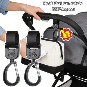 2pcs 360-degree rotatable hooks, multi-functional hooks, suitable for strollers, diaper bags, handbags, and various gear