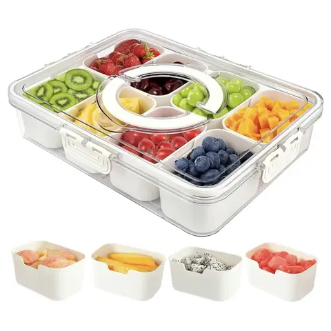 8-Section Portable Snack Tray Container [Mid Year Sale], BPA-Free Airtight Leak-Proof Lidded Snack Box with Handle, Charcuterie Board for Picnic, Family Kids Lunch Prep & Food Storage