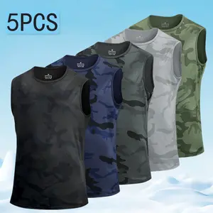5pcs Tank Top Men Gym Vest Muscle Sleeveless Shirt in Camouflage Patterns for Fitness