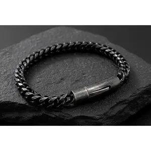 Black Stainless Steel Button Clip Bracelet