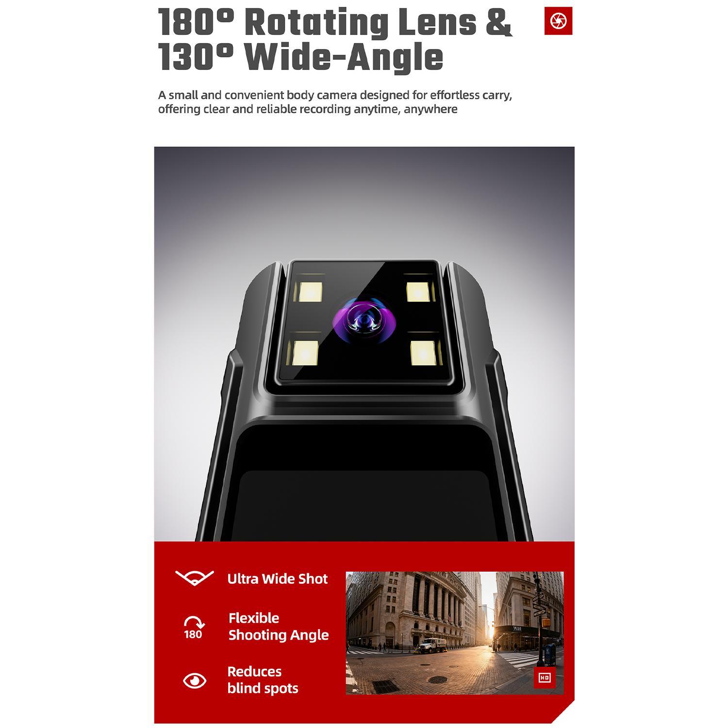 1080P HD Body Camera with 180° Rotating Lens - PortableClip-On Recorder, Night Vision, 130° Wide Angle, USBRechargeable for Security, Workplace Evidence, OutdoorAdventure & Content Creation