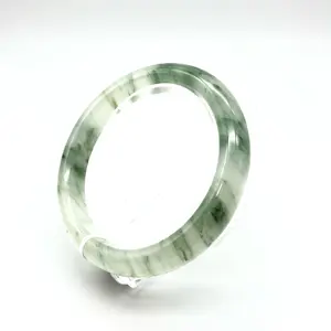 Tianshan Green Jade Bangle - Ice Translucent with Floating Floral Patterns, Emerald Green Jade Bracelet for Elegance and Sophistication