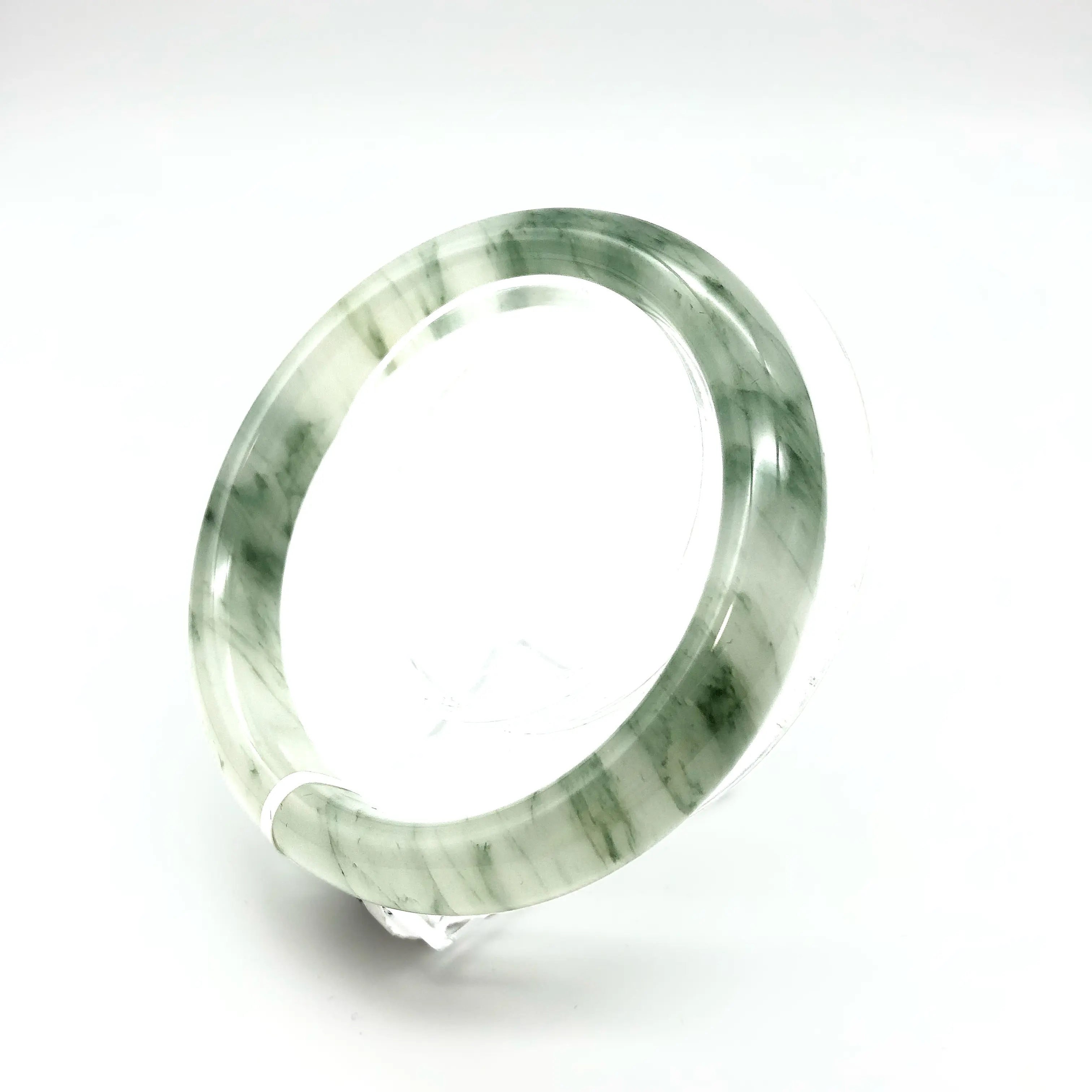 Tianshan Green Jade Bangle - Ice Translucent with Floating Floral Patterns, Emerald Green Jade Bracelet for Elegance and Sophistication