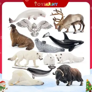 12PCS 4-7" Large Polar Animals Figurines, Plastic Arctic Animal Toy Preschool Set Includes Polar Bear,Caribou,Whales,Walrus, Cake Toppers Christmas Birthday Toys Gift for Kids Toddlers