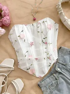 Women's Lace Embroidered Halter Top, Summer Sleeveless Ribbed Vest, Casual Fitted Design, Plain Pattern, Contrast Mesh, Cute, Embroidery