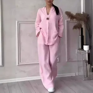 Vista X 2026 Fashionable Women's Comfortable Loose Top and Wide-Leg Pants Casual Cotton-Linen Suit