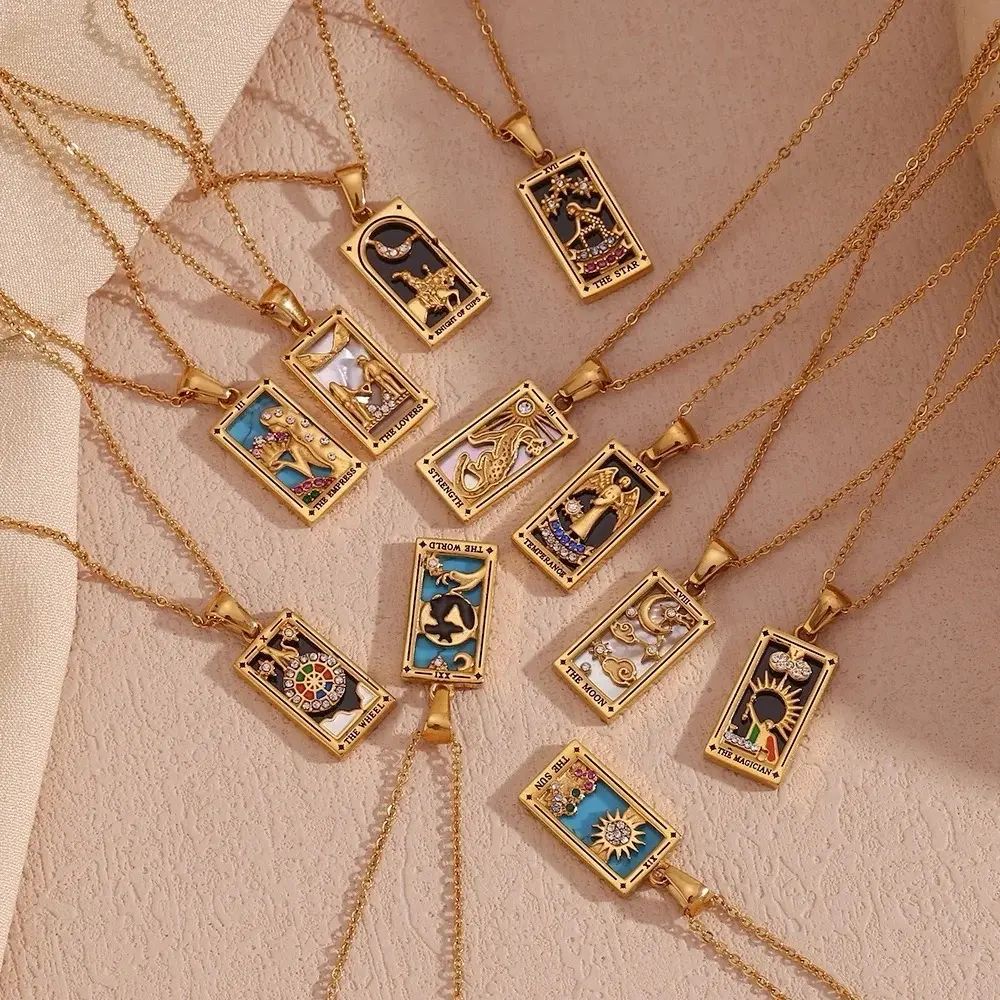 Tarot Card Necklace Tarnish Free Jewelry Gold Plated Pendant Necklace Stainless Steel