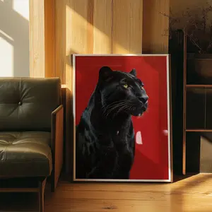 Luxury Black Panther Poster, Red Poster Aesthetic, Fashion Wall Art, Hypebeast Aesthetic Decor, Modern Retro Artwork