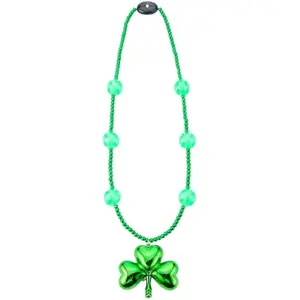 St. Patrick's Day LED Shamrock Bead Necklace, Green Jumbo Bead Necklace for St. Patrick's Day Carnival Dress Up, Costume Party Accessories, Irish Decorations Favors