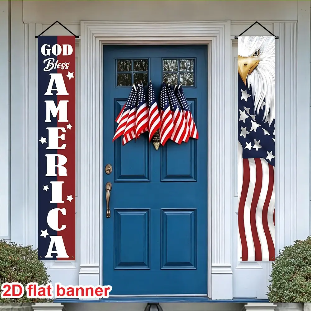 July 4th Patriotic Eagle Pig Banner, Memorial Day American Flag Stars Stripes Door Decor, Home Outdoor Garden Decoration, 250th Anniversary Banner, Party Banner, Decorative Banner