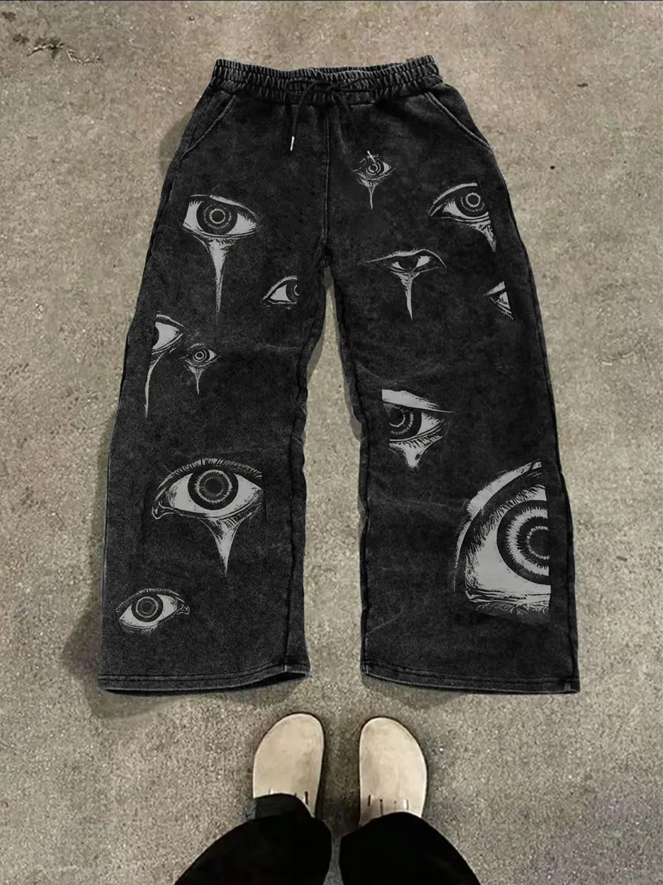 Men's Gothic Print Sweatpants, Punk Subculture Loose Fit, All-Season Casual Pants, Fitted Style, American Gothic Design, Casual Loungewear Pants, Autumn Casual Pants