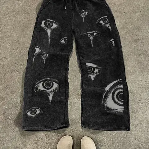 Men's Gothic Print Sweatpants, Punk Subculture Loose Fit, Casual Fit Bottoms, All-Season Casual Loungewear, American Gothic Design, Clothes Men