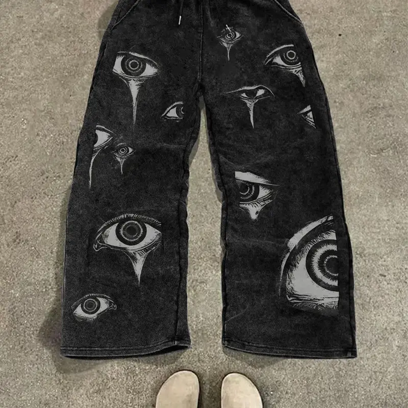 Men's Gothic Print Sweatpants, Punk Subculture Loose Fit, Casual Fit Bottoms, All-Season Casual Loungewear, American Gothic Design, Clothes Men