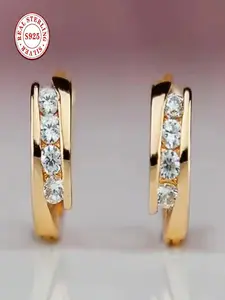 14K Gold Plated 925 Sterling Silver Huggie Hoop Earrings for Women, 4 Round Clear Cubic Zirconia Inlaid Minimalist Dainty Earrings, Hypoallergenic Jewelry for Daily Wear, Party & Gift for Her
