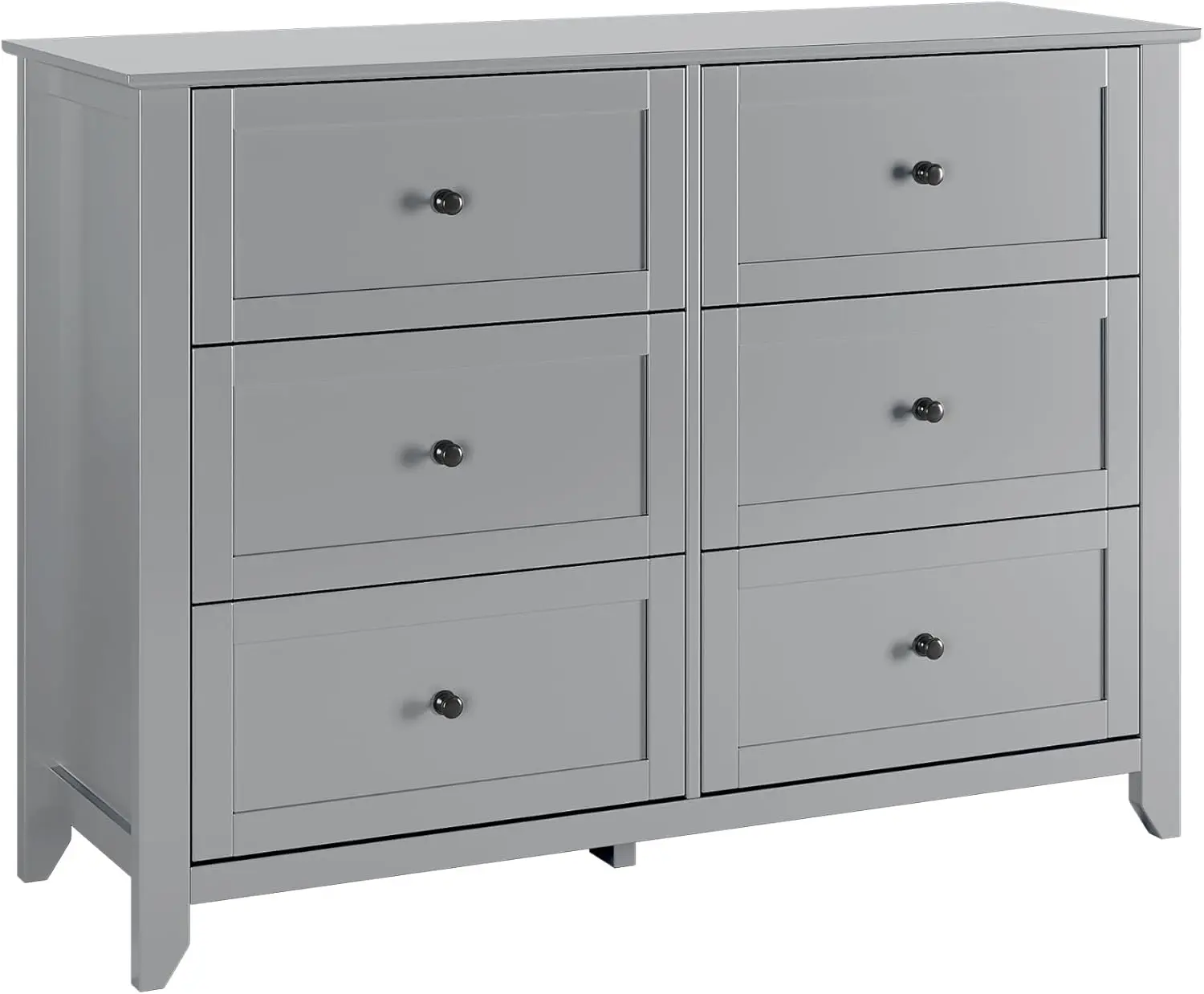 Grey MDF Wood 6-Drawer Dresser - Stable, Durable, Waterproof Storage Cabinet with Beveled Base, Easy-Set-Up Organizer Compatible with 7-Drawer Dressers for Bedroom Makeup Vanity, Gray Transitional Dresser