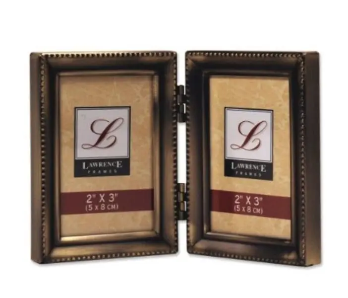 212 MAIN Traditional 2x3 Antique Gold Brass-Steel Hinged Double Classic Rectangular Photo Frame, Beaded Edges, Baby & Maternity Decor for Baby Display, Picture Frames, Classic Rectangular Frame