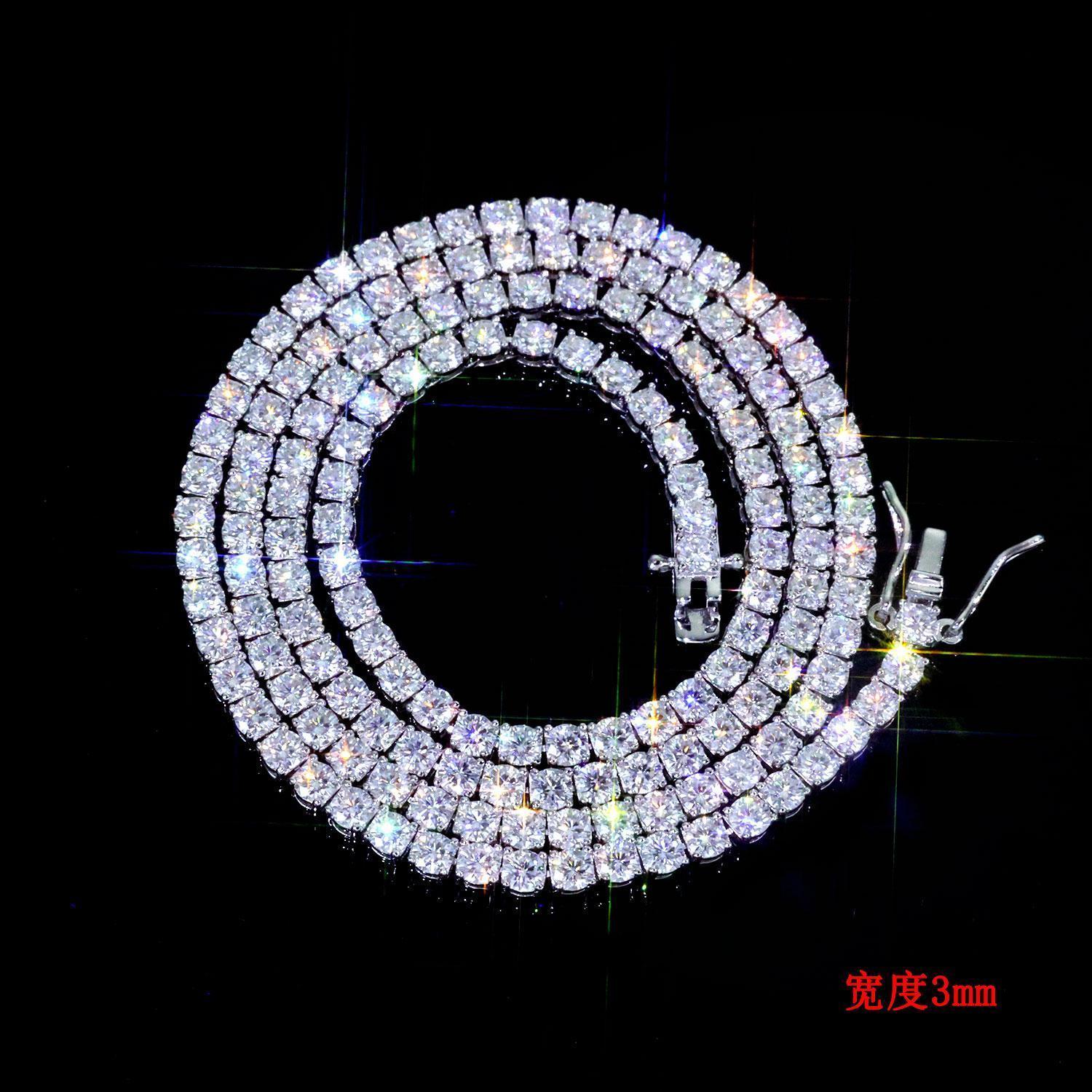 Fast Shipping Hip Hop Iced Out 2/3/4/5mm Moissanite Tennis Chain Men Women 925 Silver Moissanite Tennis Necklace GRA Certificate