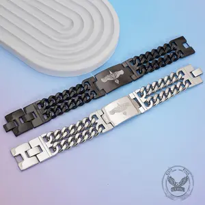 GTHIC Viking Rune Bird Cuban Chain Stainless Steel Bracelet Fashion Jewelry Accessories for Men Women Daily Wear