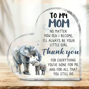 2D Flat, 1pc [2D Flat] Heart-Shaped Acrylic Plaque with Elephant Design - "To My Mom" Mother'S Day Gift, Transparent Desktop Decoration for Home, Perfect for Christmas, Birthdays, And Thanksgiving, Elephant Decor