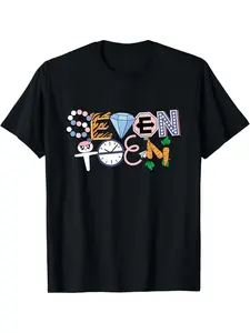 Seventeen Inspired Letter Doodles Design Graphic Tees Casual Men's Top Vintage Funny T-shirt Crewneck Breathable