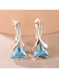 Hot Selling European American Style Champagne Gold Triangle Micro Inlaid Round White Zircon Hoop Earrings Fashion Elegant Personalized Designed Jewelry Ear Accessories