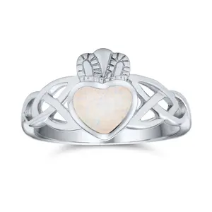 BFF Celtic Friendship Couples Promise Created Opal Claddagh Ring Sterling Silver