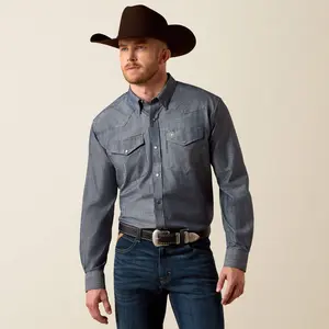 Ariat Wrinkle Free Refined Slub Classic Fit Shirt in Chambray Blue