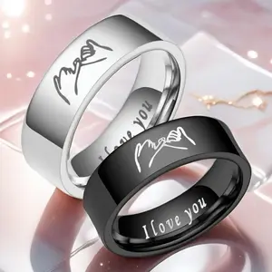 Stainless Steel Rings with "I LOVE YOU" Engraved Inside - Black/White Matching Promise Rings for Couples, Anniversary Jewe