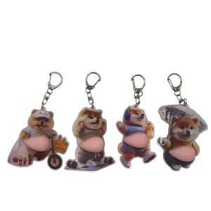 4-Piece Set 3D Fat Belly Umbrella Dog Keychain, Multifunctional Hanging Hook Decoration, Party Gift, Squishy Accessory
