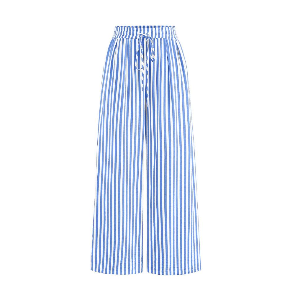 PrettyGarden Women's Pants Elastic Waist Striped Lightweight Palazzo Trousers With Pockets Casual Lounge Wide Leg Bottoms#Summervibes#SwimWeek#DealsForYouDays