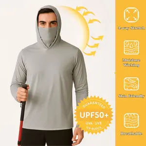 Camisetas con Capucha para Hombre con Protección Solar UPF 50+ y Máscara Facial – Ropa de Manga Larga con Protección UV para Actividades al Aire Libre, Construcción, Trabajo, Pesca, Senderismo y Correr