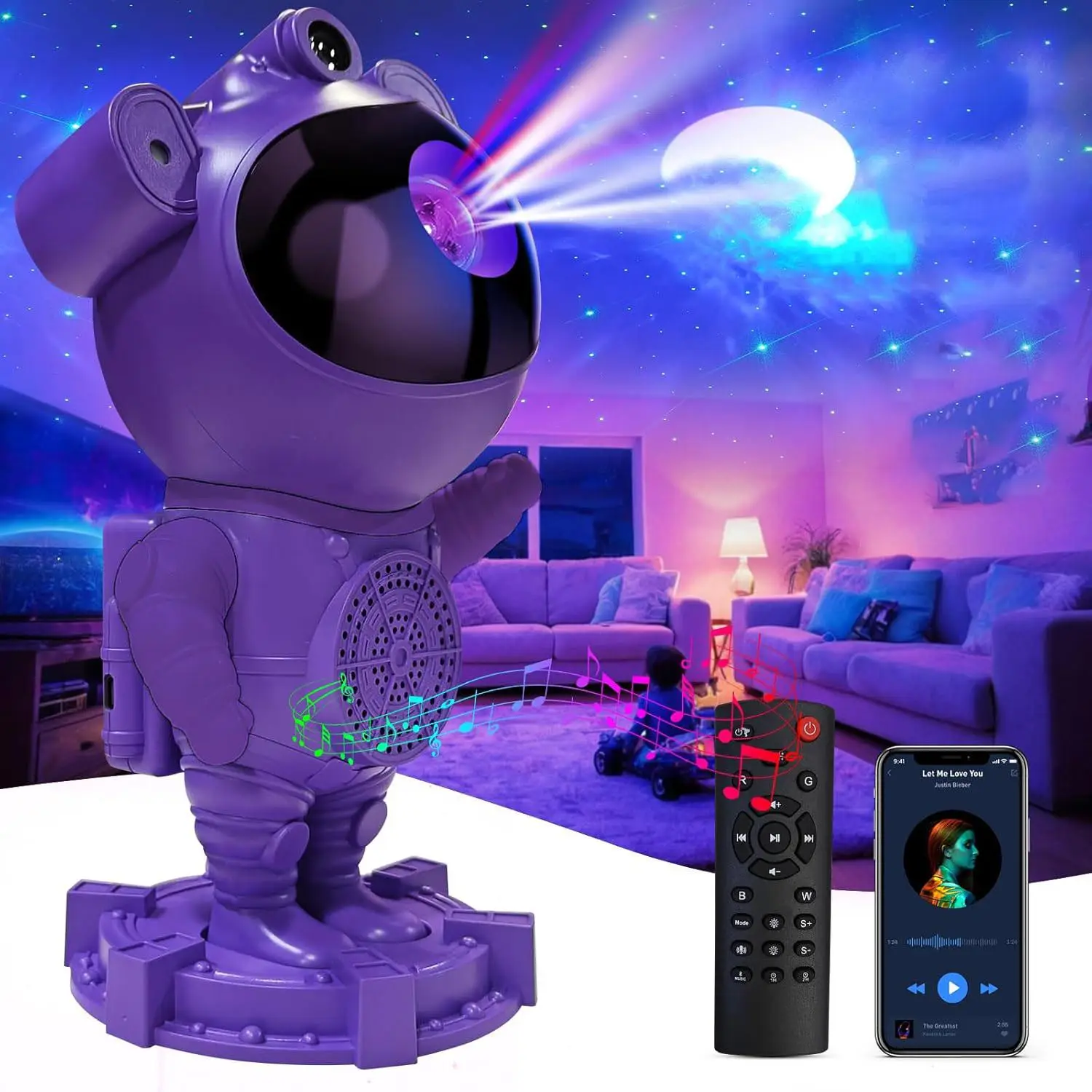 Astronaut Design Galaxy Star Projector, Galaxy-Projector with BT Speaker, 360° Adjustable Star Galaxy-Projector, Gift Choice