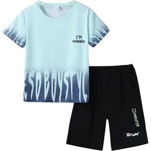 Cute Girls Children Apparel Ayzozuy Tween Boys' 2PCS Outfit Color Block T-Shirt and Geometric Pattern Shorts Set Summer Clothes for Kids Size 7-14